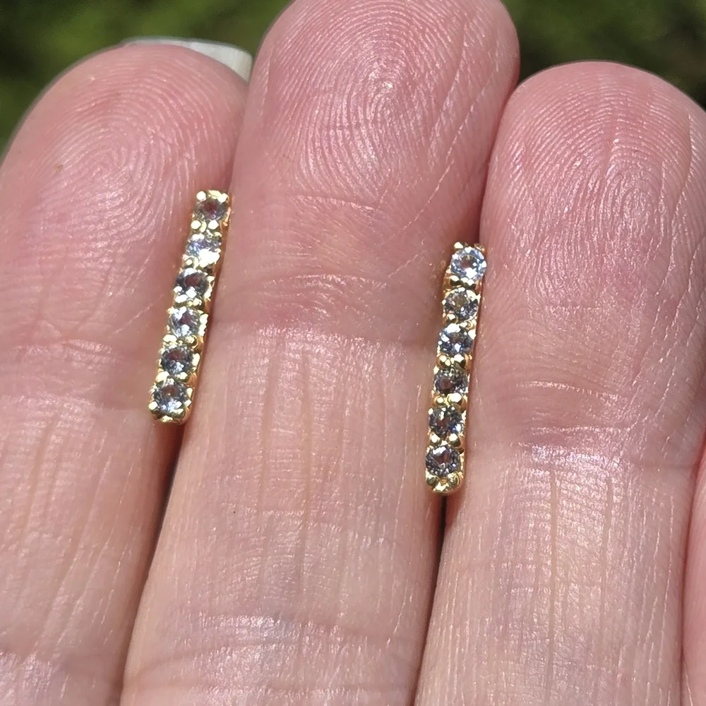 Blue Topaz Natural Gemstone Sterling & Gold Bar Earrings 3k Each - Picture 1 of 9